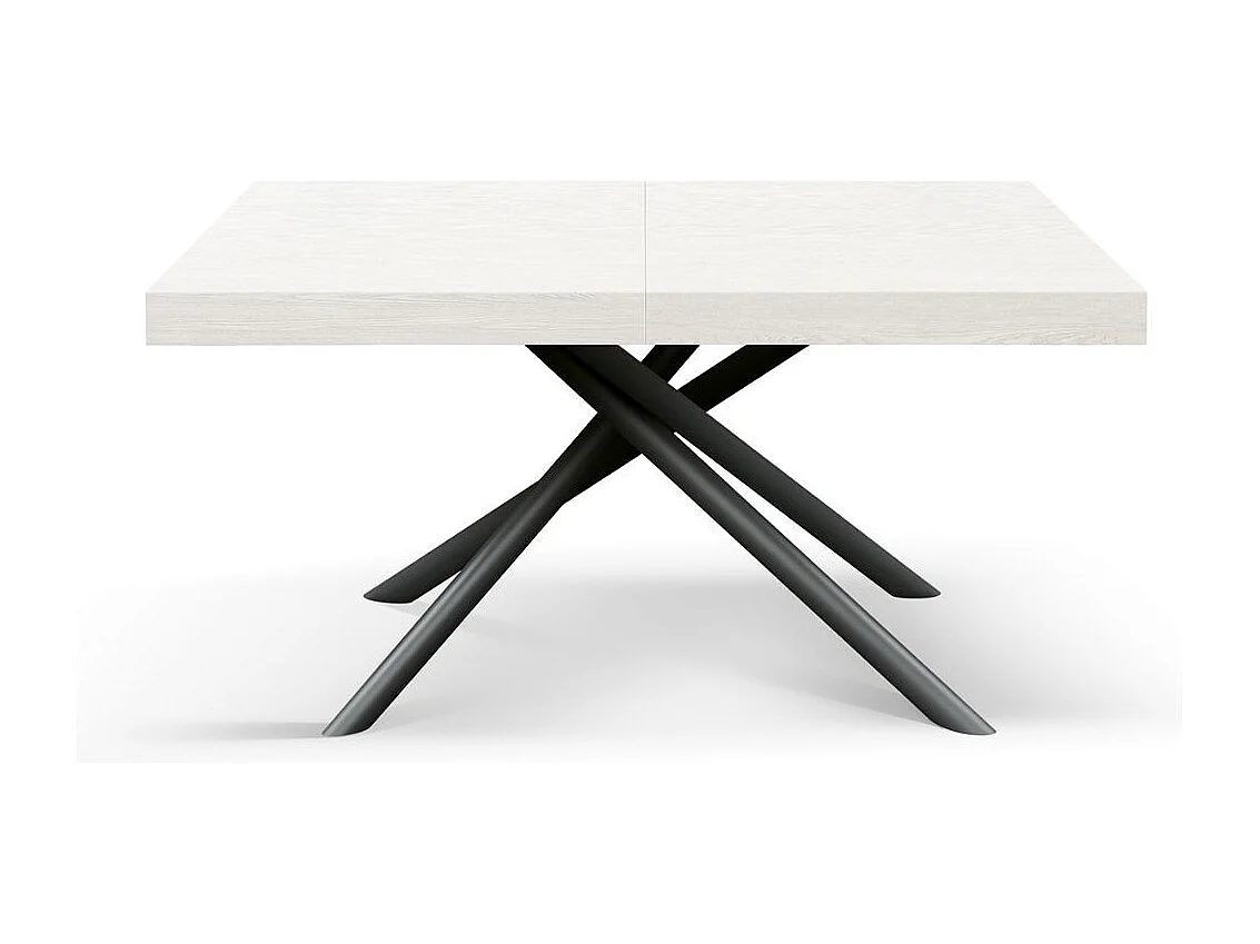 Holztisch, weiß lackiert, Untergestell aus anthrazitfarbenem Metall, 180×90–260×90 cm – CARRARA