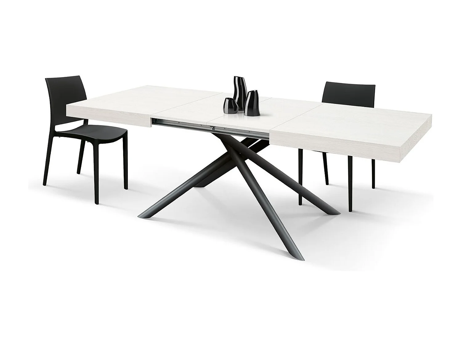 Holztisch, weiß lackiert, Untergestell aus anthrazitfarbenem Metall, 180×90–260×90 cm – CARRARA