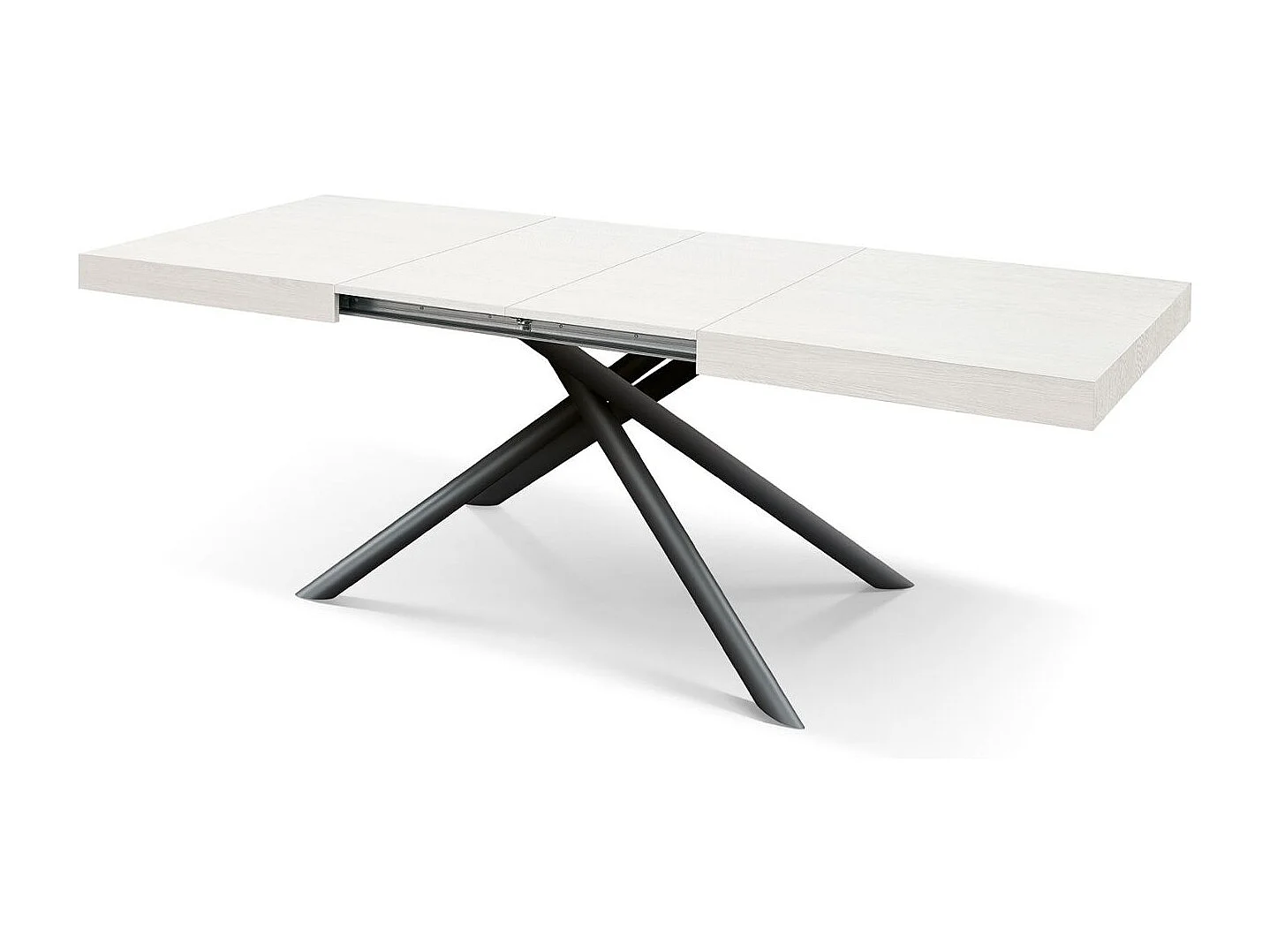 Holztisch, weiß lackiert, Untergestell aus anthrazitfarbenem Metall, 180×90–260×90 cm – CARRARA