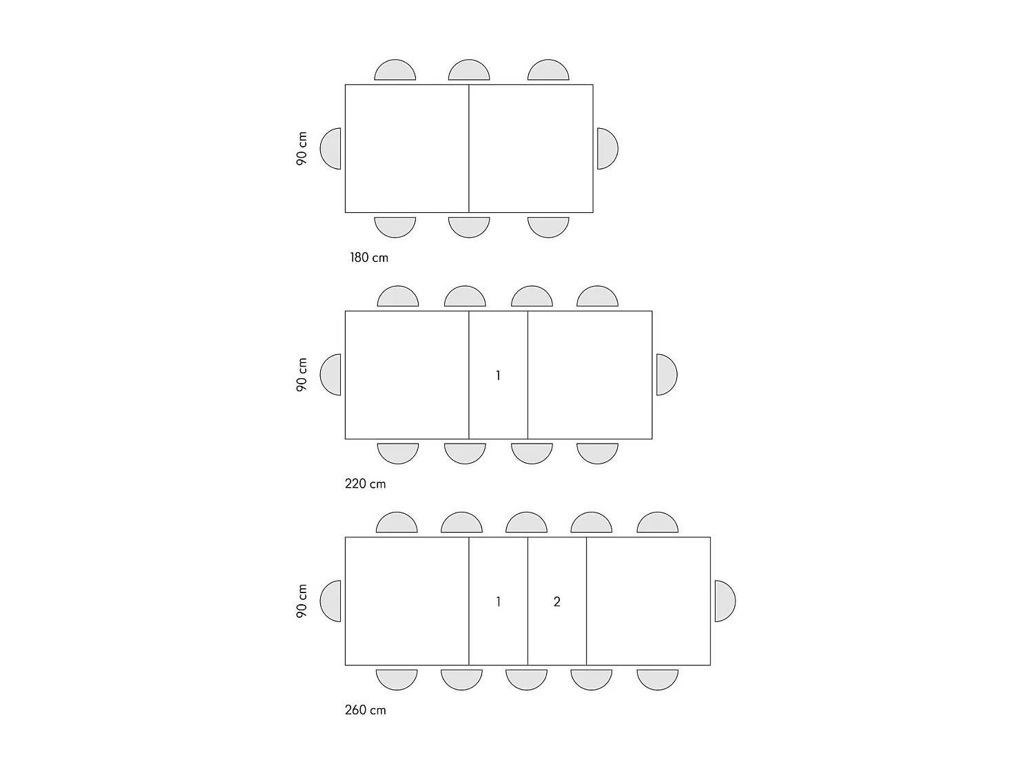 Holztisch, weiß lackiert, Untergestell aus anthrazitfarbenem Metall, 180×90–260×90 cm – CARRARA