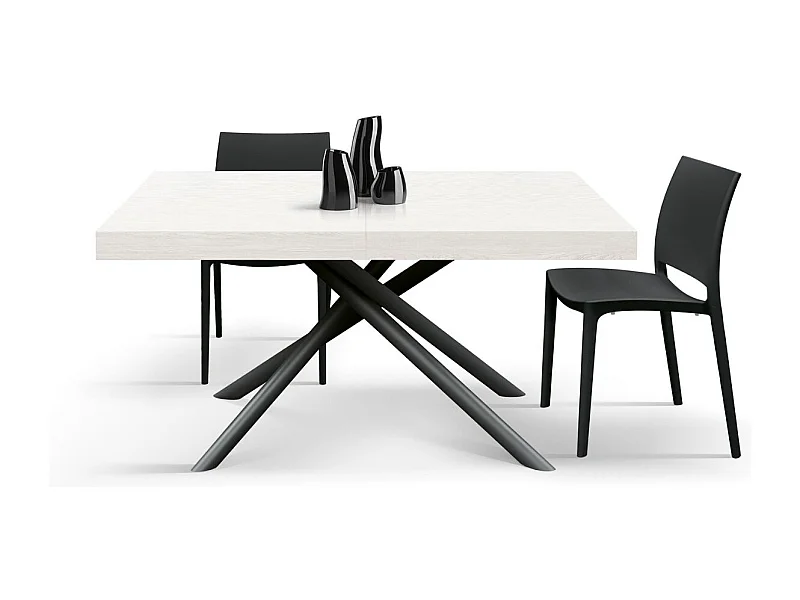 Tavolo in legno, finitura bianco, base in metallo antracite, 180×90–260×90 cm - CARRARA