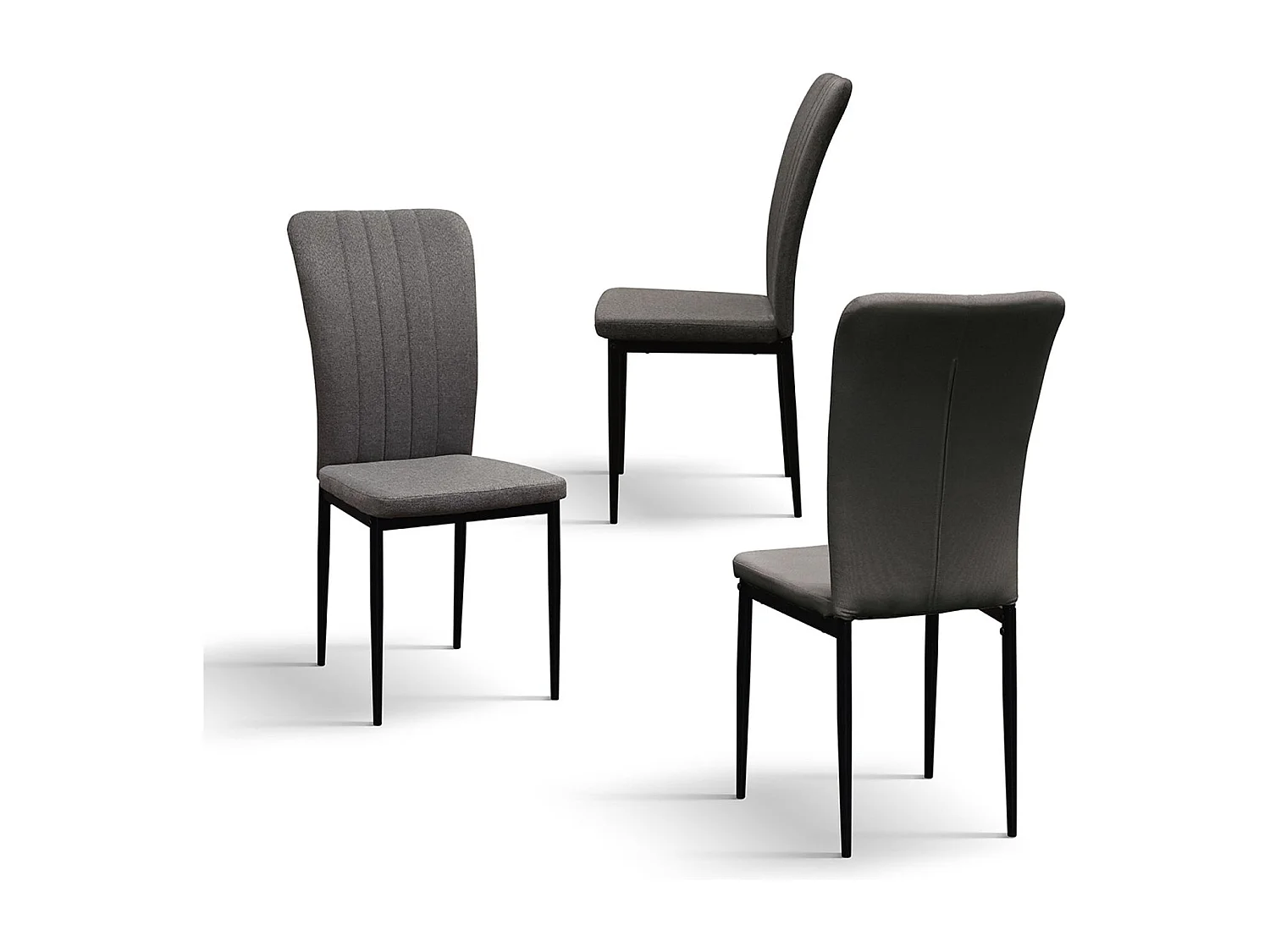 Ensemble de 6 chaises en tissu gris et pieds en métal noir - AMSTERDAM