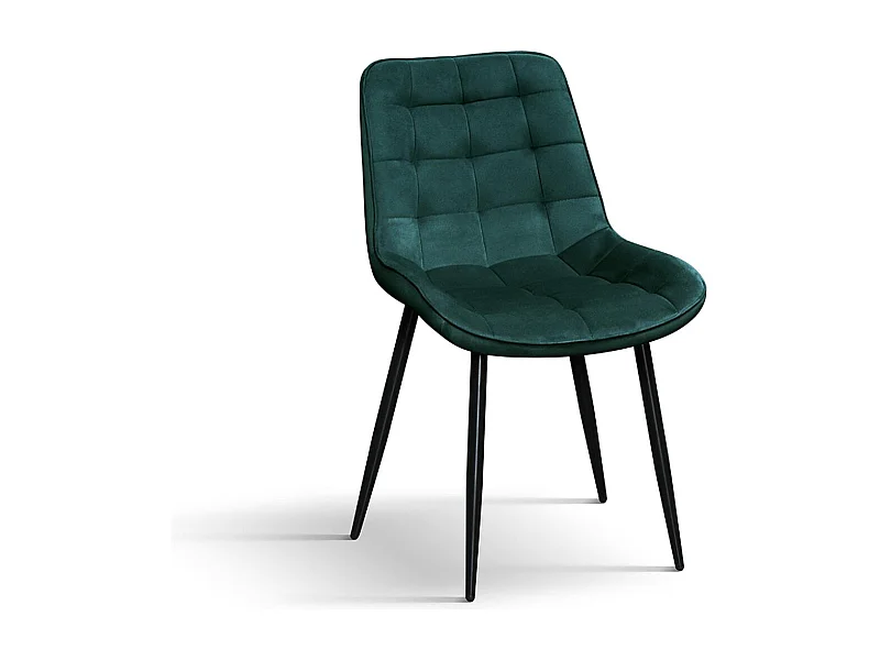 Juego de 4 sillas tapizadas en terciopelo verde oscuro y patas de metal negro - BARCELONA
