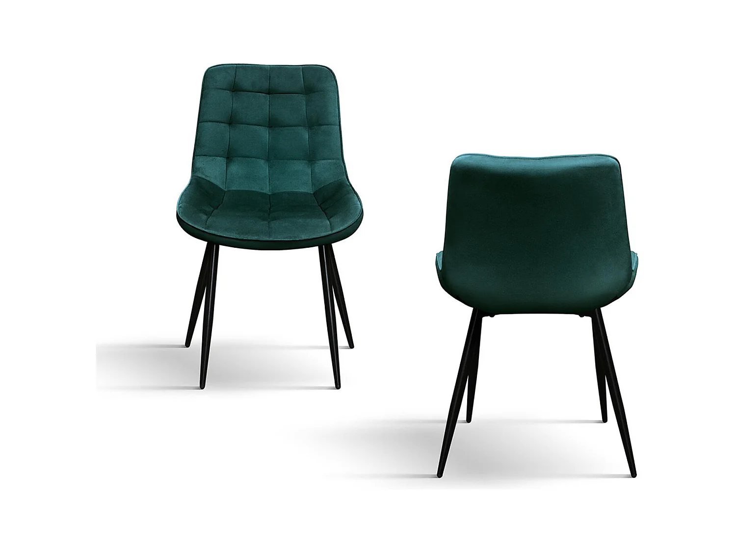 Ensemble de 4 chaises recouvertes de velours vert foncé et pieds en métal noir - BARCELONE