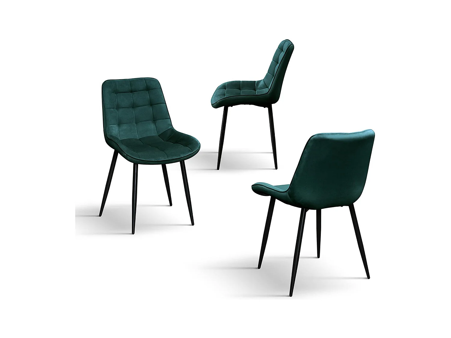 Ensemble de 4 chaises recouvertes de velours vert foncé et pieds en métal noir - BARCELONE