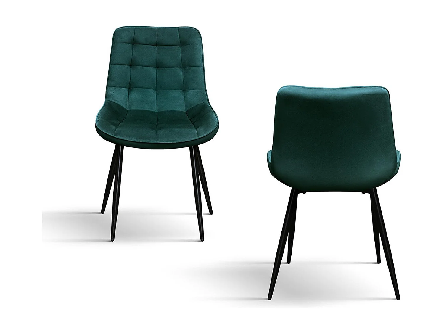 Set mit 4 Stühlen aus dunkelgrünem Stoff in Samtoptik und schwarzen Metallbeinen – BARCELLONA