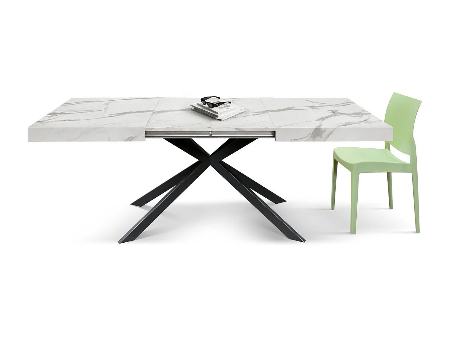 Tavolo in legno, finitura bianco e gambe a X nere, allungabile 140x90 - 220x90 - CAMAIORE
