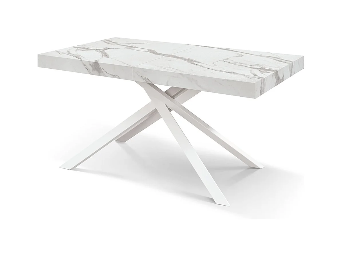 Stół drewniany, białe wykończenie, biała podstawa, rozkładany 140x90-220x90 - FORTE DEI MARMI