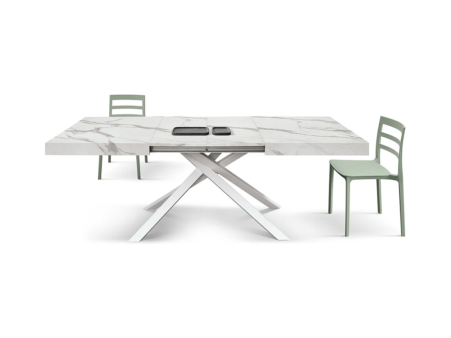 Table en bois, finition blanche, base blanche, extensible 140x90-220x90 - FORTE DEI MARMI