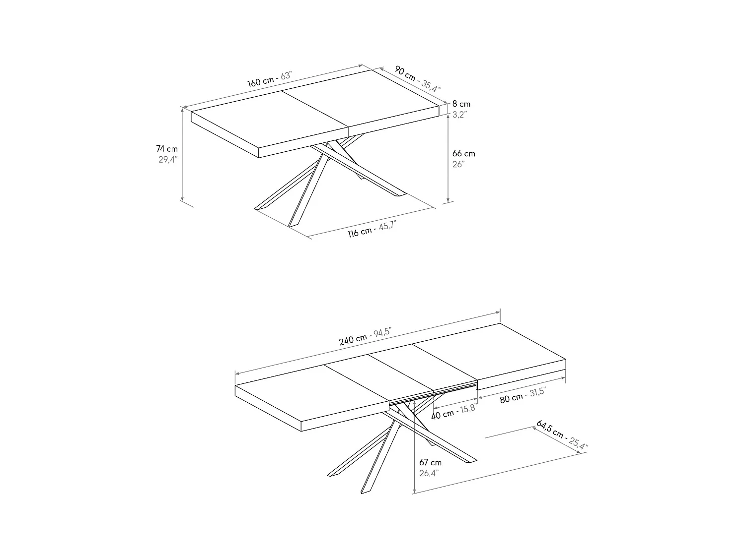 Table en bois, finition blanche, base blanche, extensible 140x90-220x90 - FORTE DEI MARMI