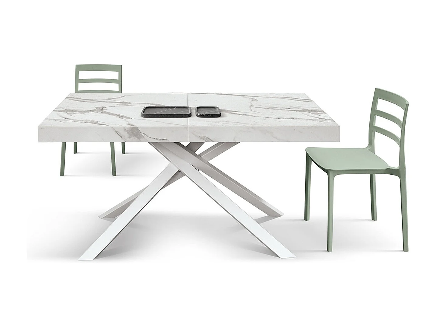 Table en bois, finition blanche, base blanche, extensible 140x90-220x90 - FORTE DEI MARMI