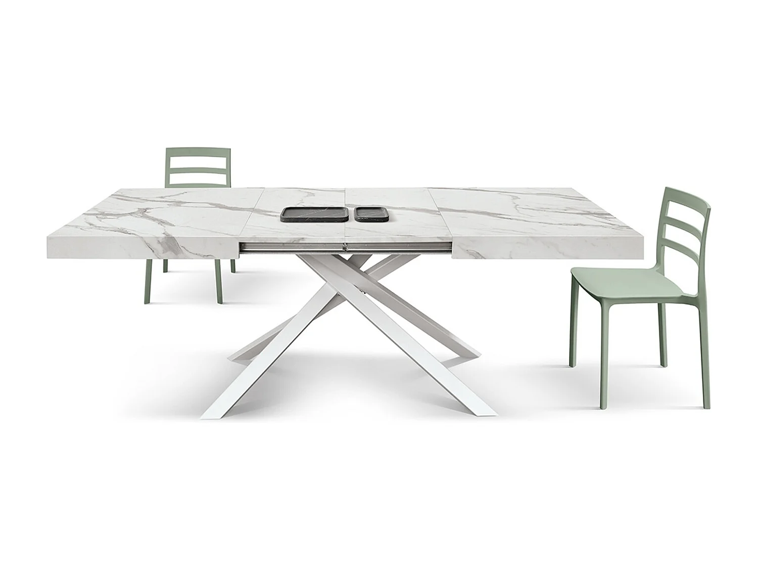 Table en bois, finition blanche, base blanche, extensible 140x90-220x90 - FORTE DEI MARMI