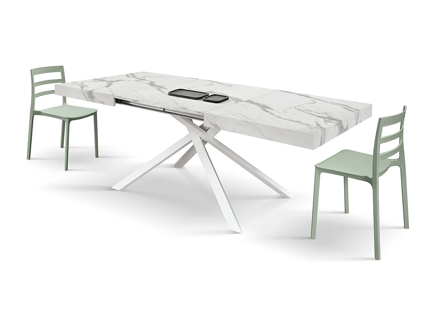 Table en bois, finition blanche, base blanche, extensible 140x90-220x90 - FORTE DEI MARMI