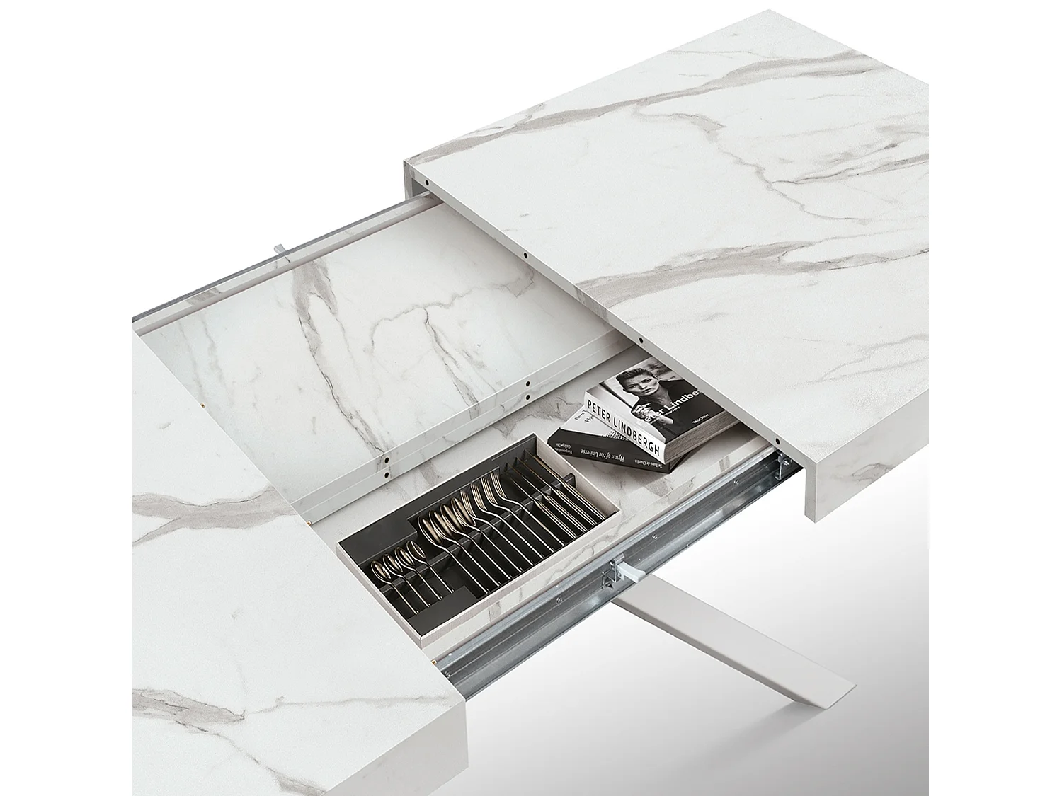 Table en bois, finition blanche, base blanche, extensible 140x90-220x90 - FORTE DEI MARMI