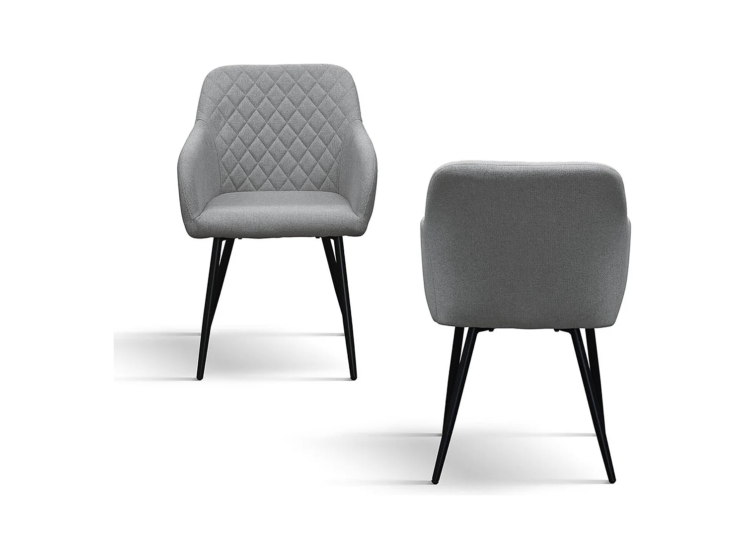 Ensemble de 2 chaises en tissu gris et pieds en métal noir, avec accoudoirs - LISBONA