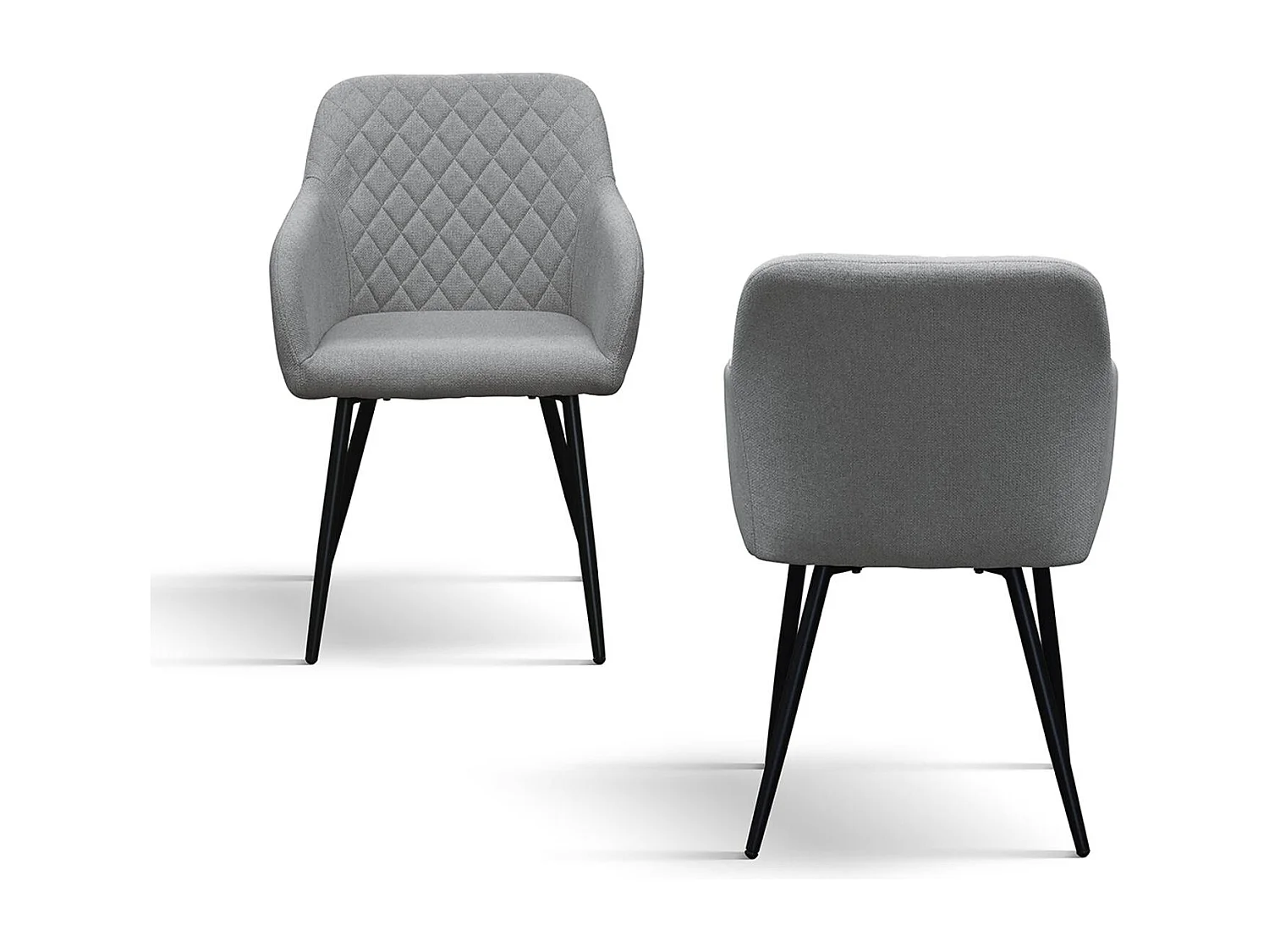Ensemble de 2 chaises en tissu gris et pieds en métal noir, avec accoudoirs - LISBONA