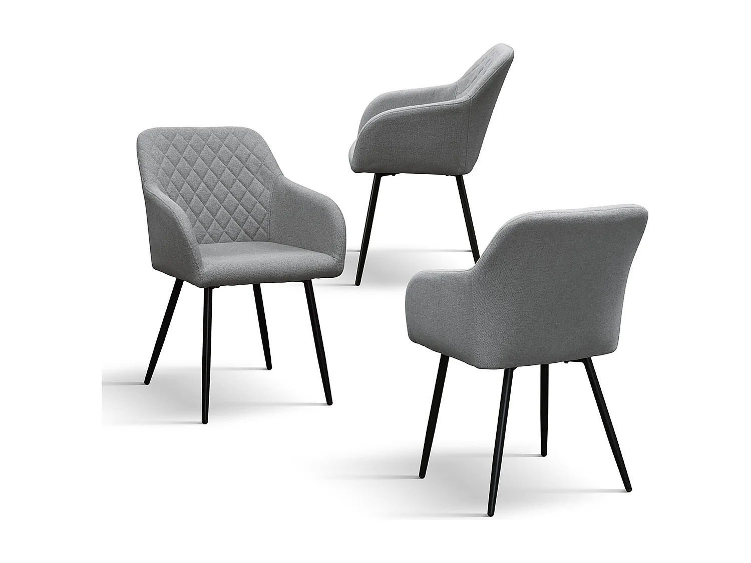 Ensemble de 2 chaises en tissu gris et pieds en métal noir, avec accoudoirs - LISBONA