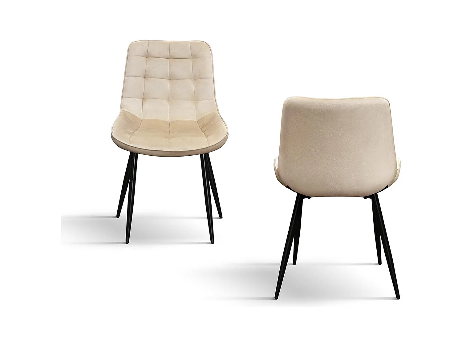 Ensemble de 4 chaises recouvertes de velours beige et pieds en métal noir - BARCELONA