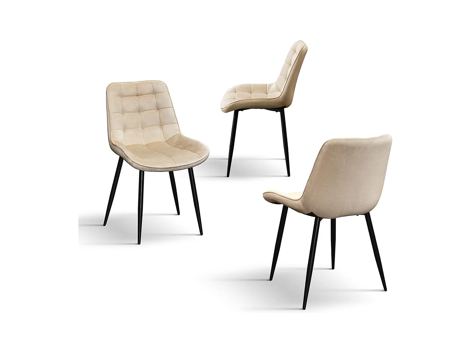 Ensemble de 4 chaises recouvertes de velours beige et pieds en métal noir - BARCELONA