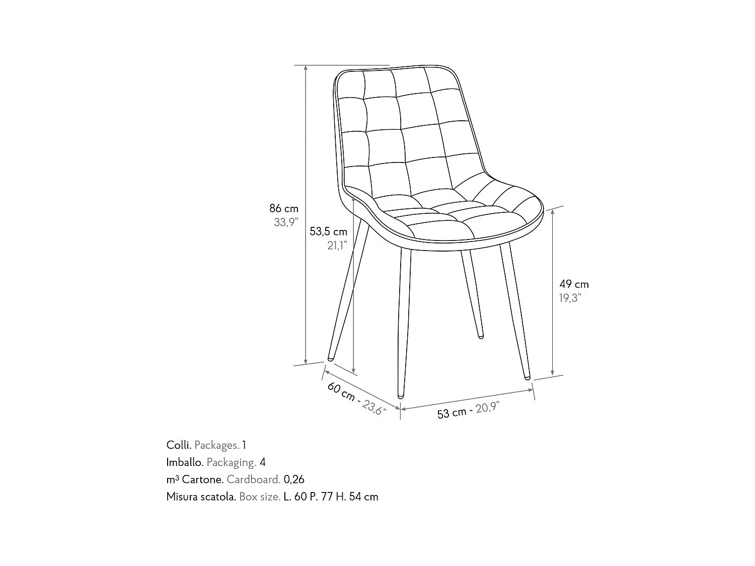Ensemble de 4 chaises recouvertes de velours beige et pieds en métal noir - BARCELONA