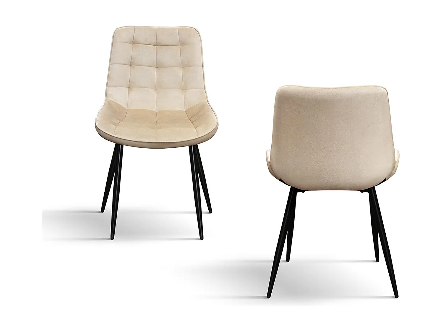 Lot de 4 chaises en tissu effet velours beige et pieds en métal noir - BARCELLONA