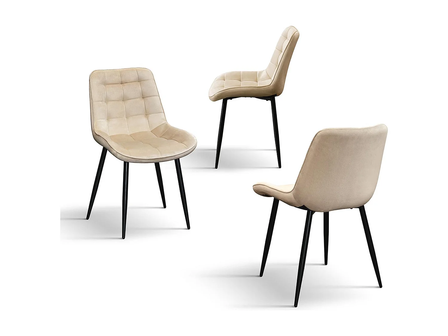 Lot de 4 chaises en tissu effet velours beige et pieds en métal noir - BARCELLONA