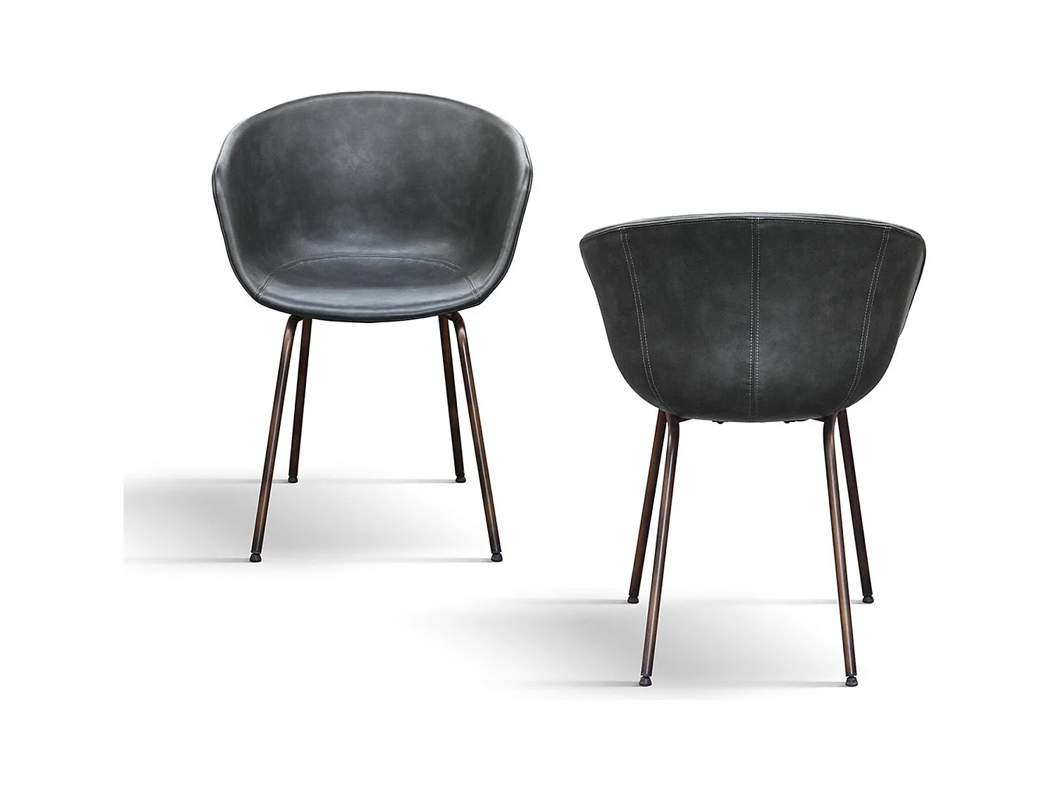 Ensemble de 4 chaises recouvertes de cuir anthracite et pieds en métal noir - COPENAGHEN