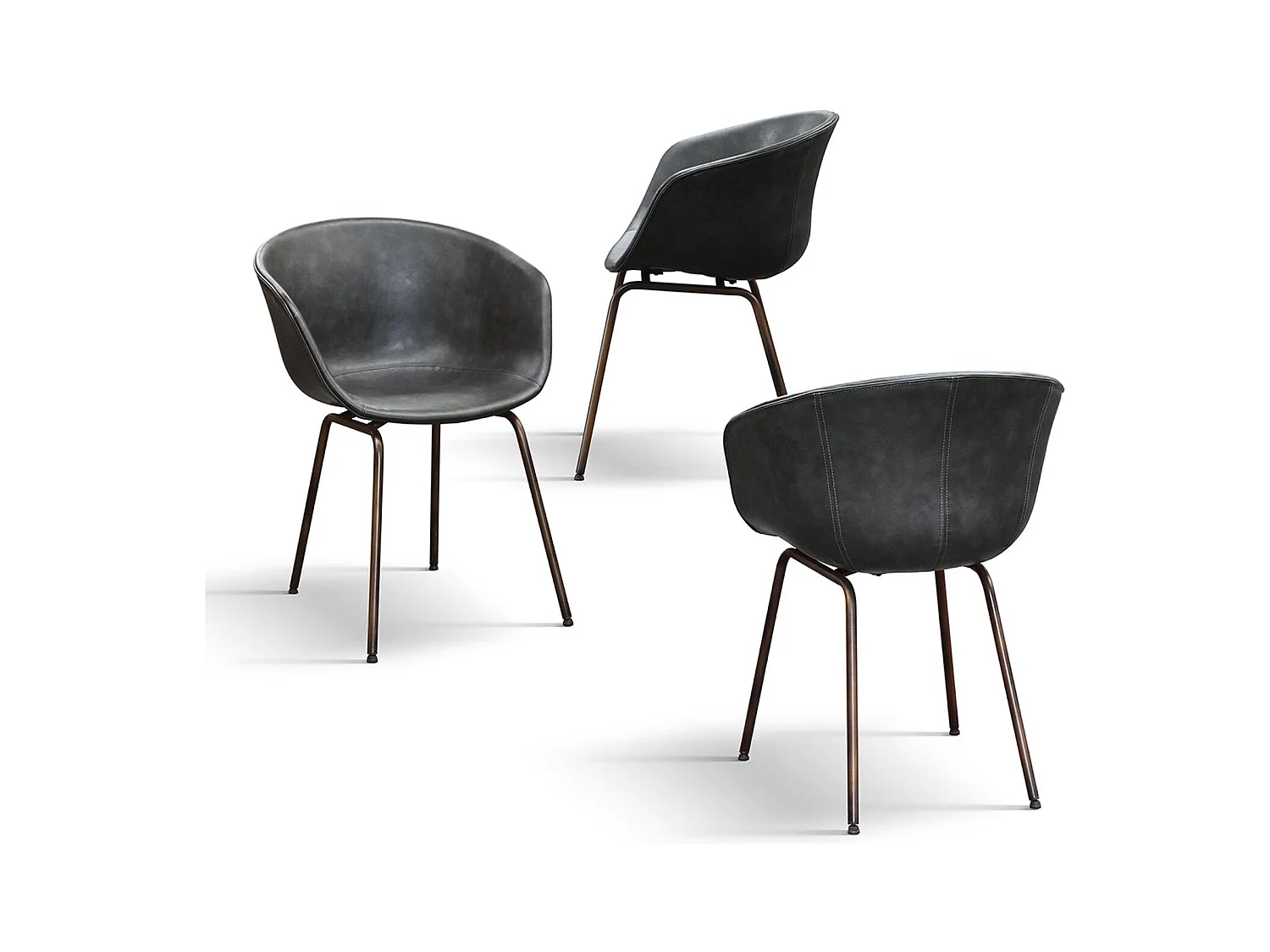 Ensemble de 4 chaises recouvertes de cuir anthracite et pieds en métal noir - COPENAGHEN