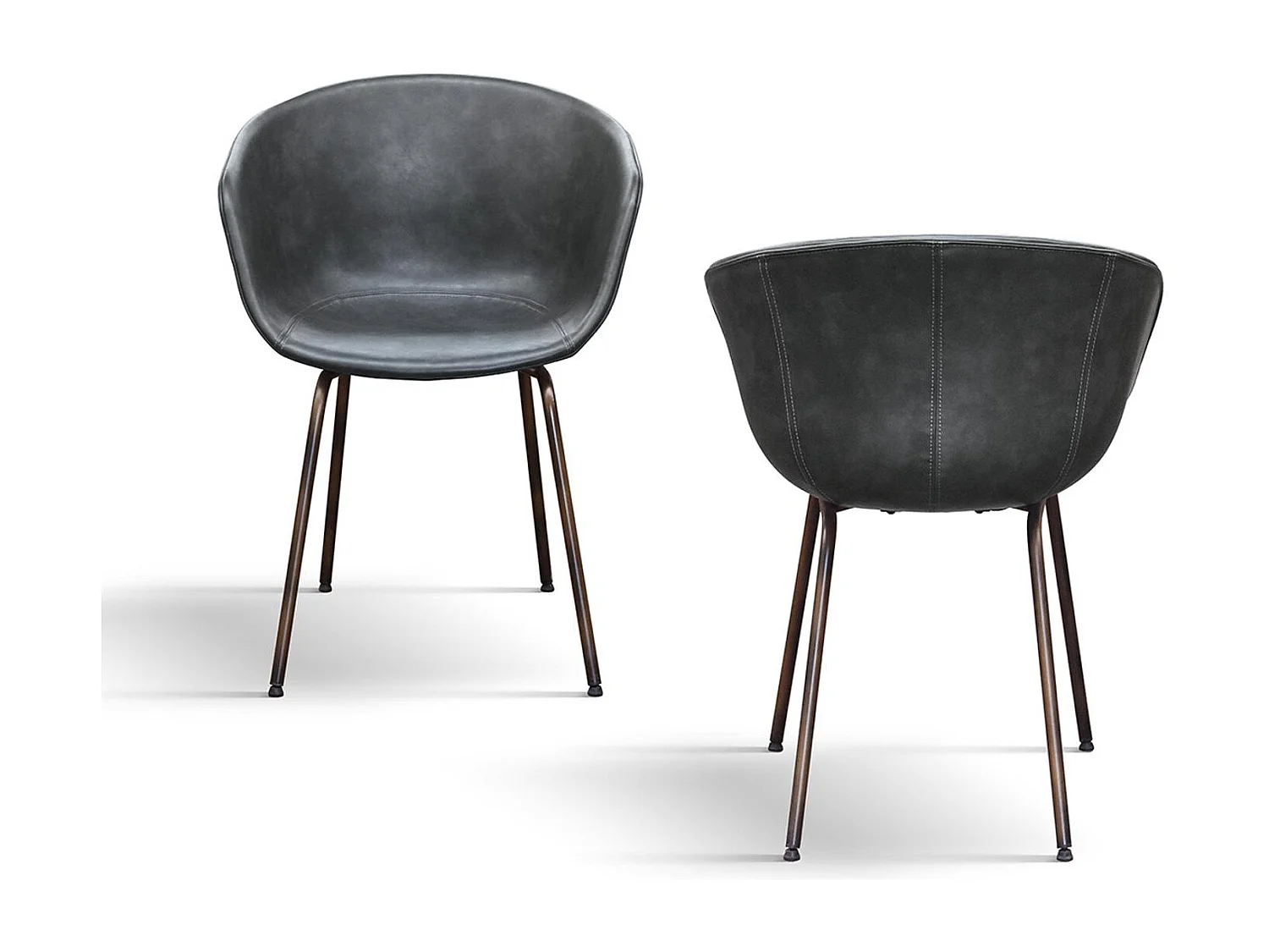 Set van 4 stoelen bekleed met antracietkleurig kunstleer en zwarte metalen poten - COPENAGHEN