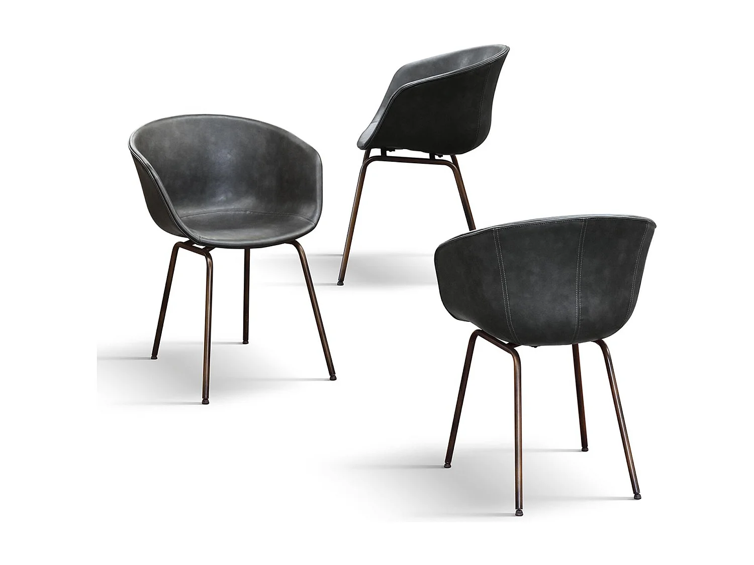 Set van 4 stoelen bekleed met antracietkleurig kunstleer en zwarte metalen poten - COPENAGHEN