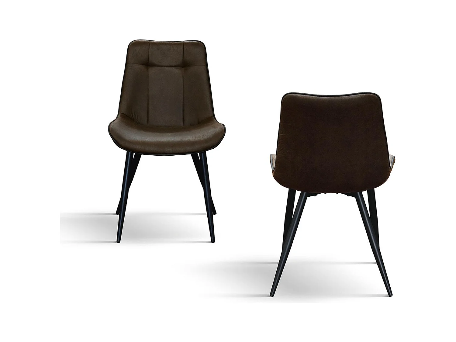 Ensemble de 4 chaises en faux cuir marron et pieds en métal noir - BRUXELLES