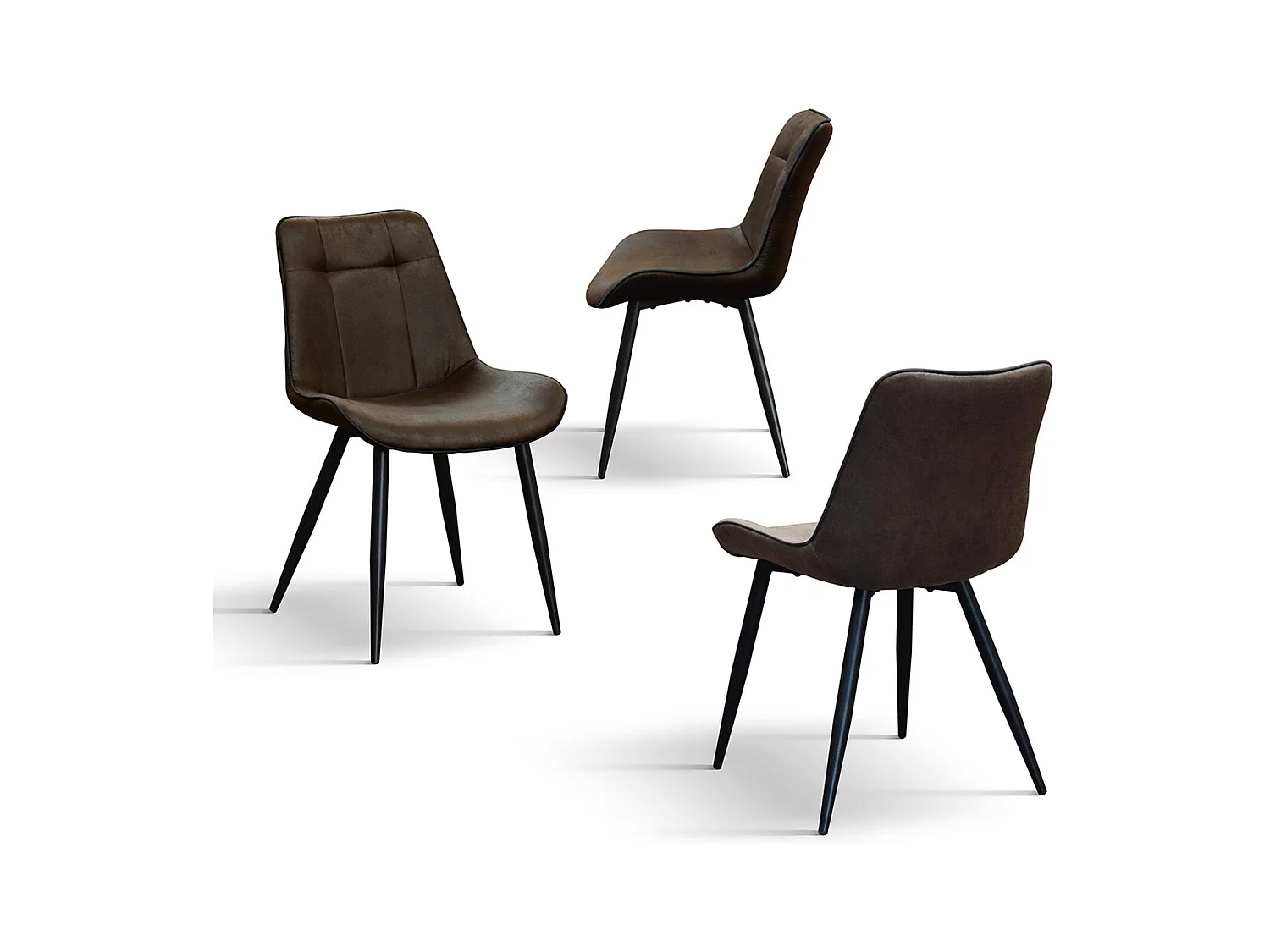 Ensemble de 4 chaises en faux cuir marron et pieds en métal noir - BRUXELLES