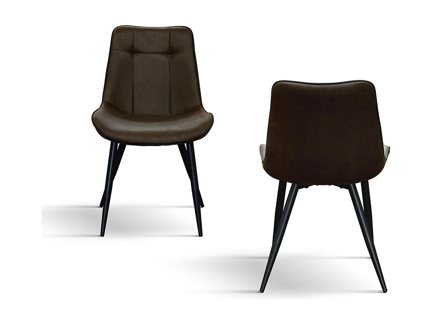 Set van 4 kastanjebruine stoelen van imitatieleer en zwarte metalen poten - BRUSSEL