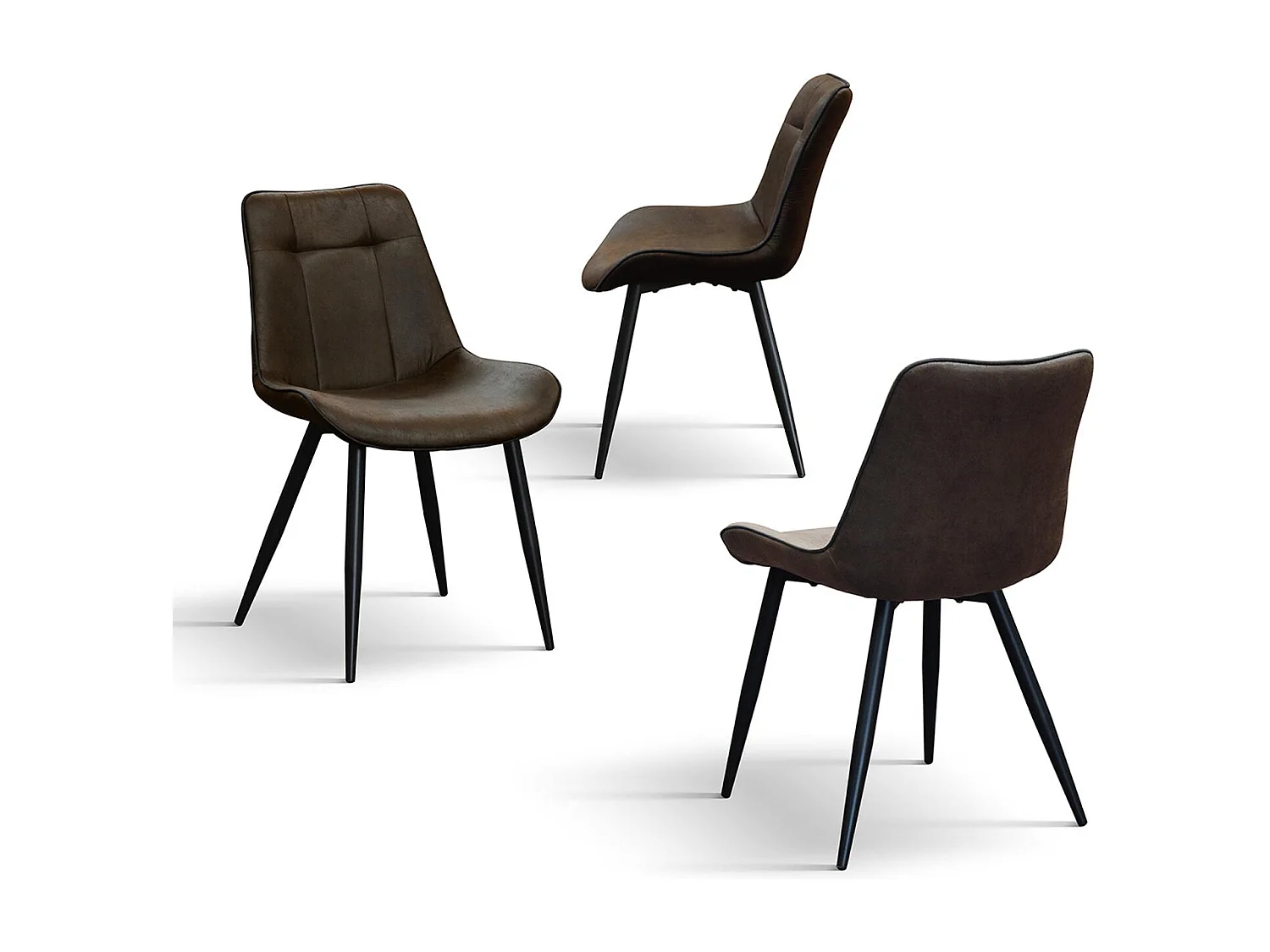 Set van 4 kastanjebruine stoelen van imitatieleer en zwarte metalen poten - BRUSSEL