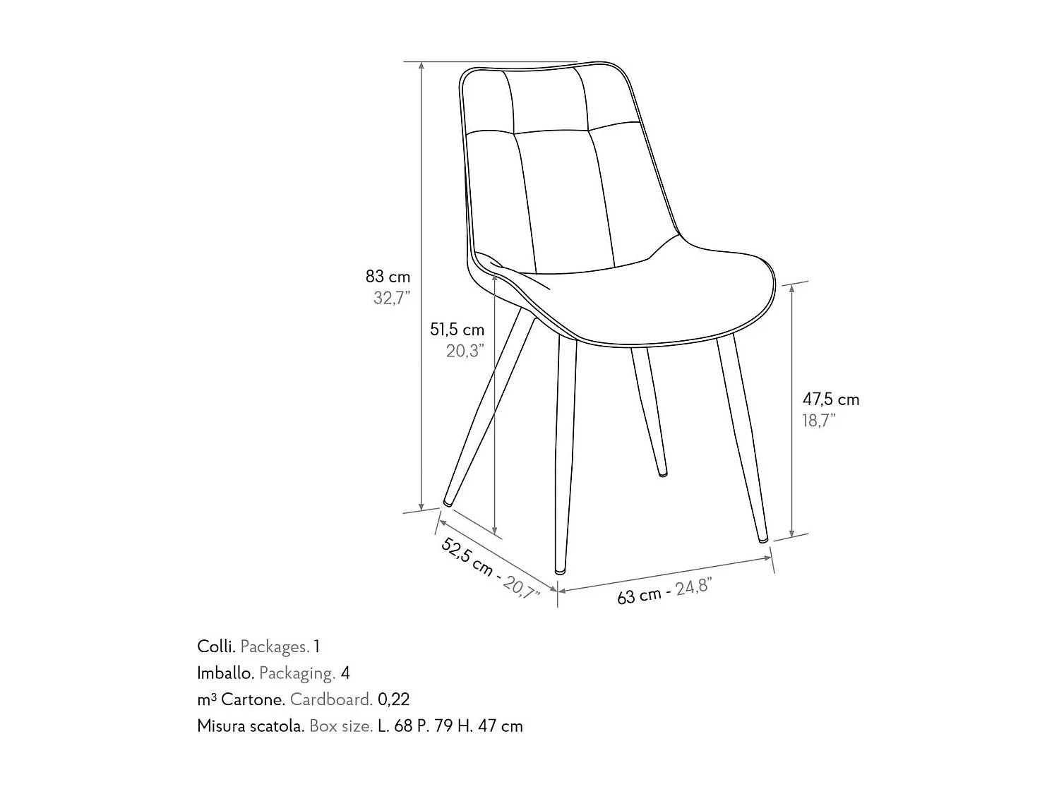 Set van 4 kastanjebruine stoelen van imitatieleer en zwarte metalen poten - BRUSSEL