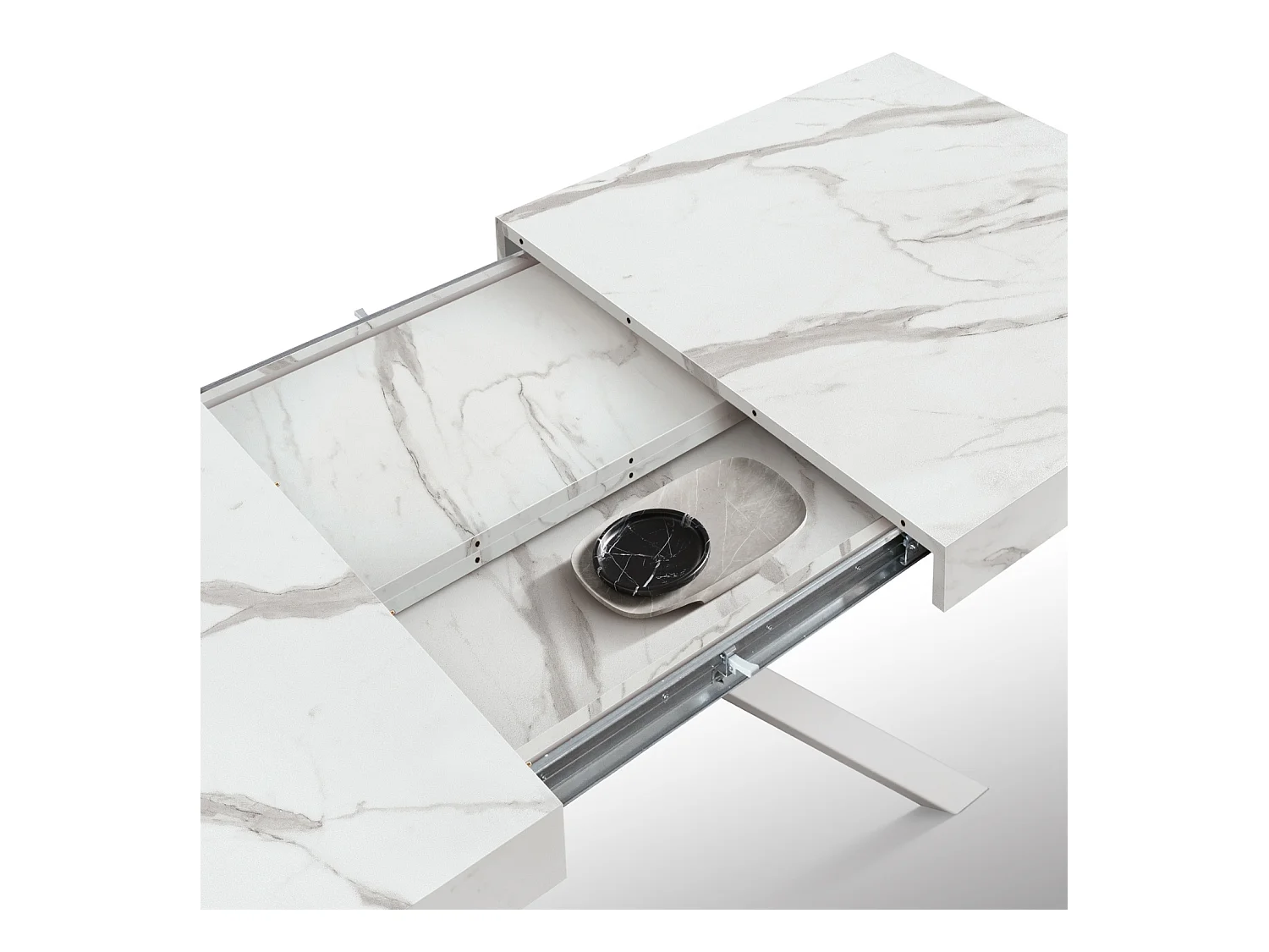 Tavolo in legno, finitura bianco e gambe a X bianche, allungabile 160x90-240x90 - CAMAIORE