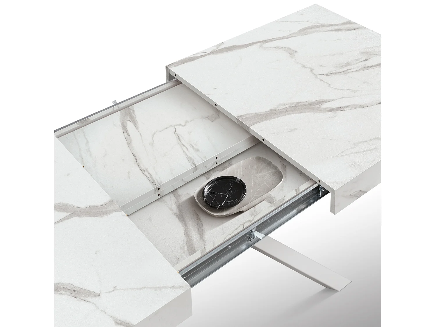 Tavolo in legno, finitura bianco e gambe a X bianche, allungabile 140x90-220x90 - CAMAIORE