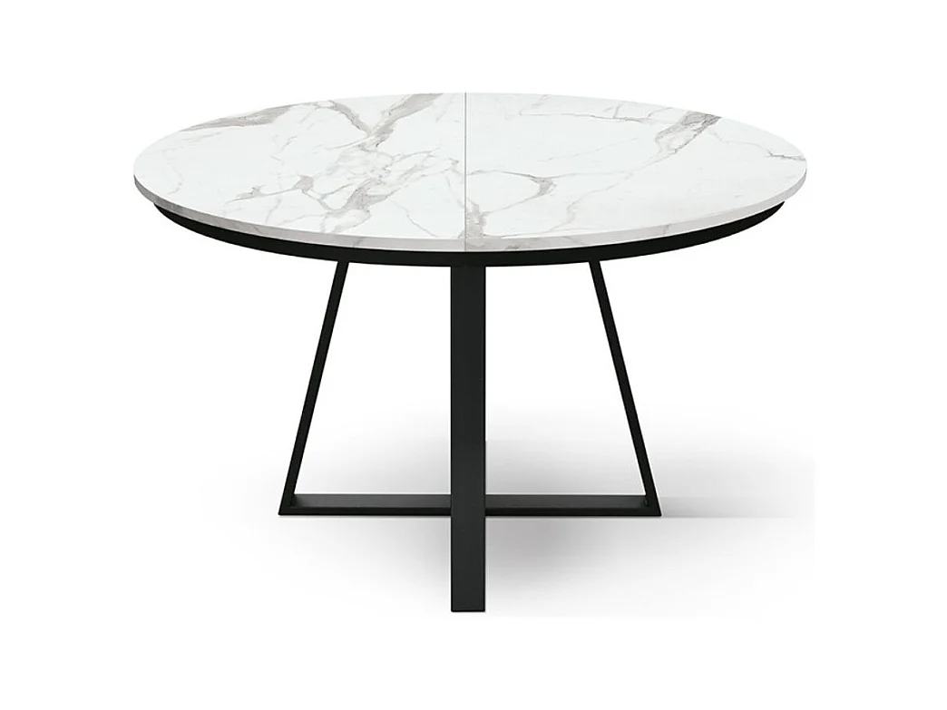 Table ronde en bois, finition blanche, pieds noirs, Ø120xH75.3-170x120x75.3 - PANTELLERIA