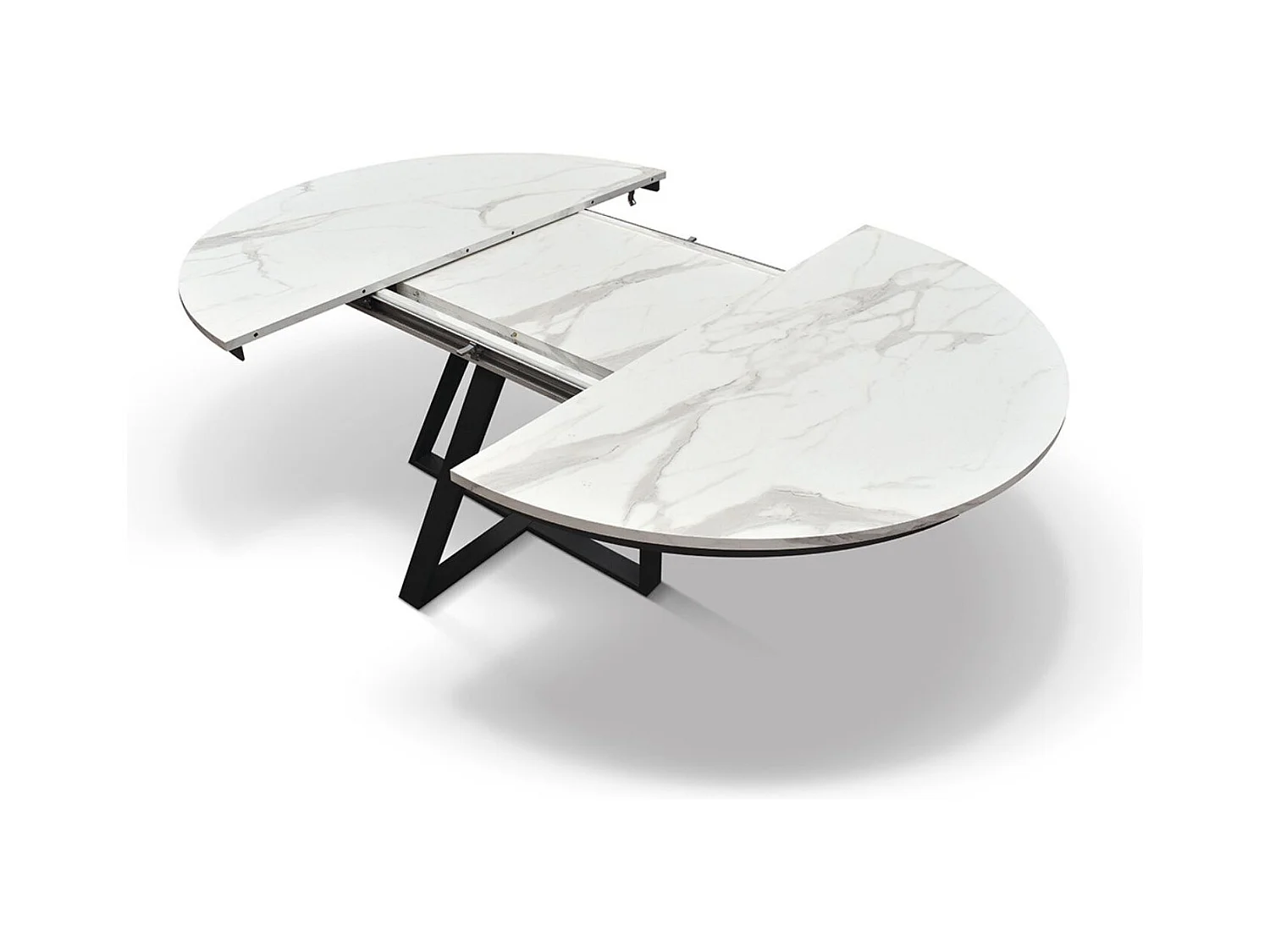 Table ronde en bois, finition blanche, pieds noirs, Ø120xH75.3-170x120x75.3 - PANTELLERIA