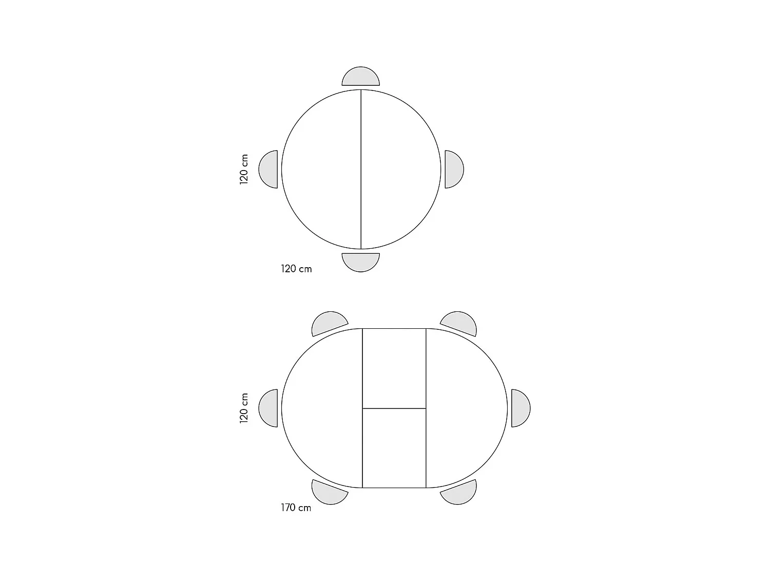 Table ronde en bois, finition blanche, pieds noirs, Ø120xH75.3-170x120x75.3 - PANTELLERIA