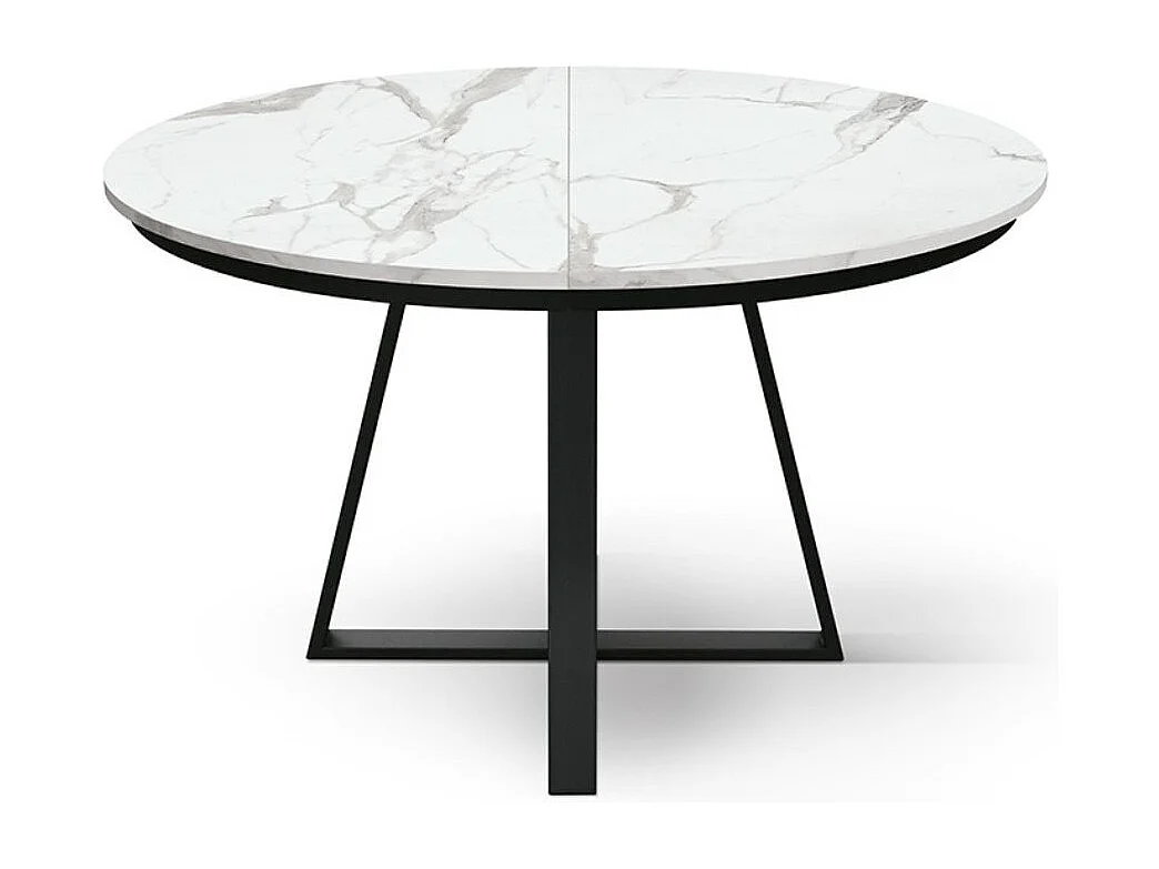 Runder Holztisch, weiß lackiert, schwarze Beine, Ø120xH75,3-170x120x75,3 - PANTELLERIA