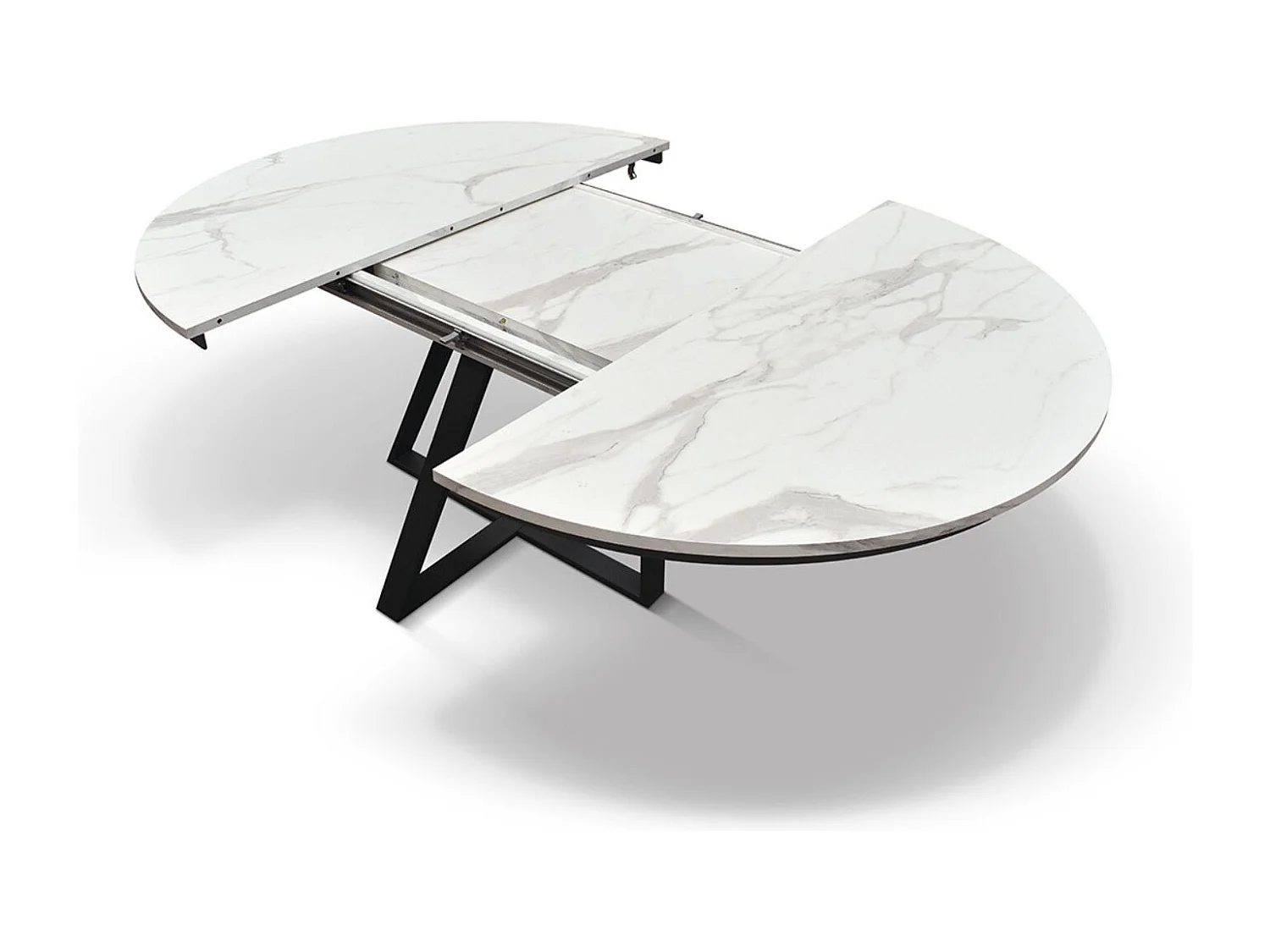 Runder Holztisch, weiß lackiert, schwarze Beine, Ø120xH75,3-170x120x75,3 - PANTELLERIA