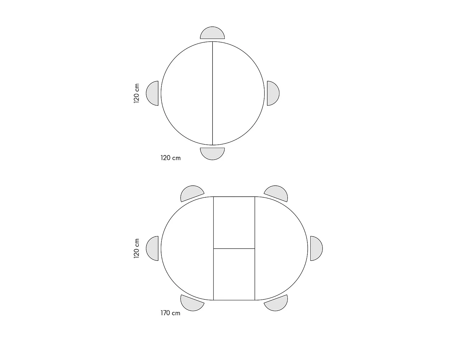 Runder Holztisch, weiß lackiert, schwarze Beine, Ø120xH75,3-170x120x75,3 - PANTELLERIA