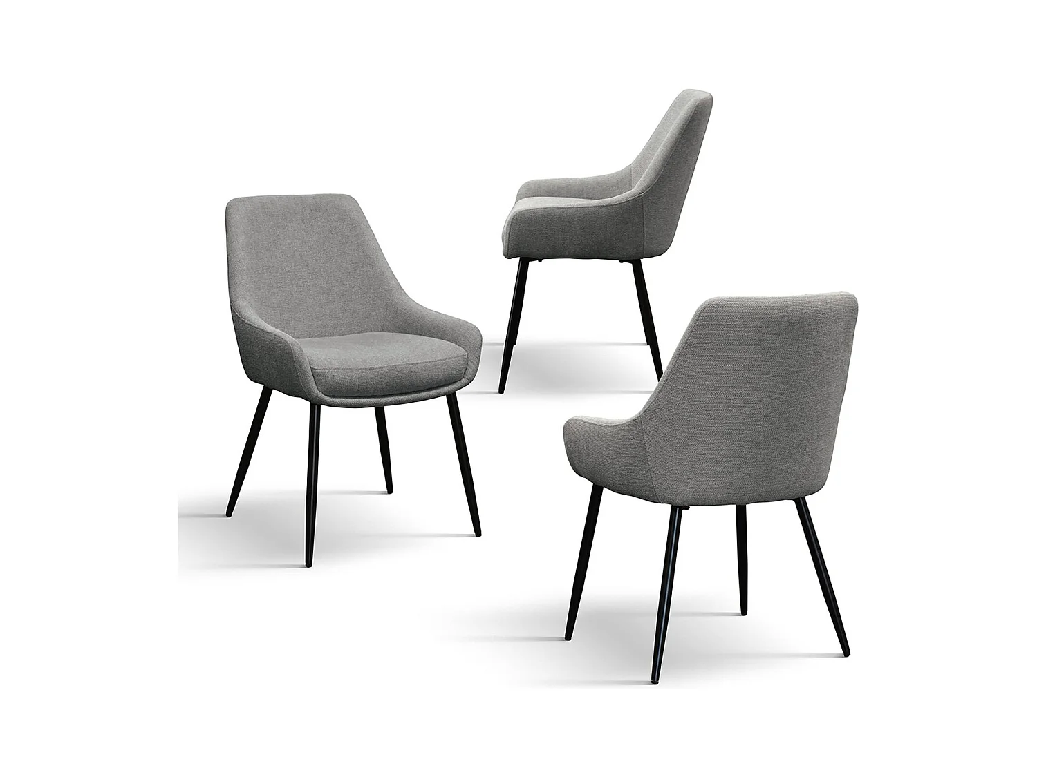 Lot de 4 chaises en tissu gris et pieds en métal noir mat, avec accoudoirs - TALLINN