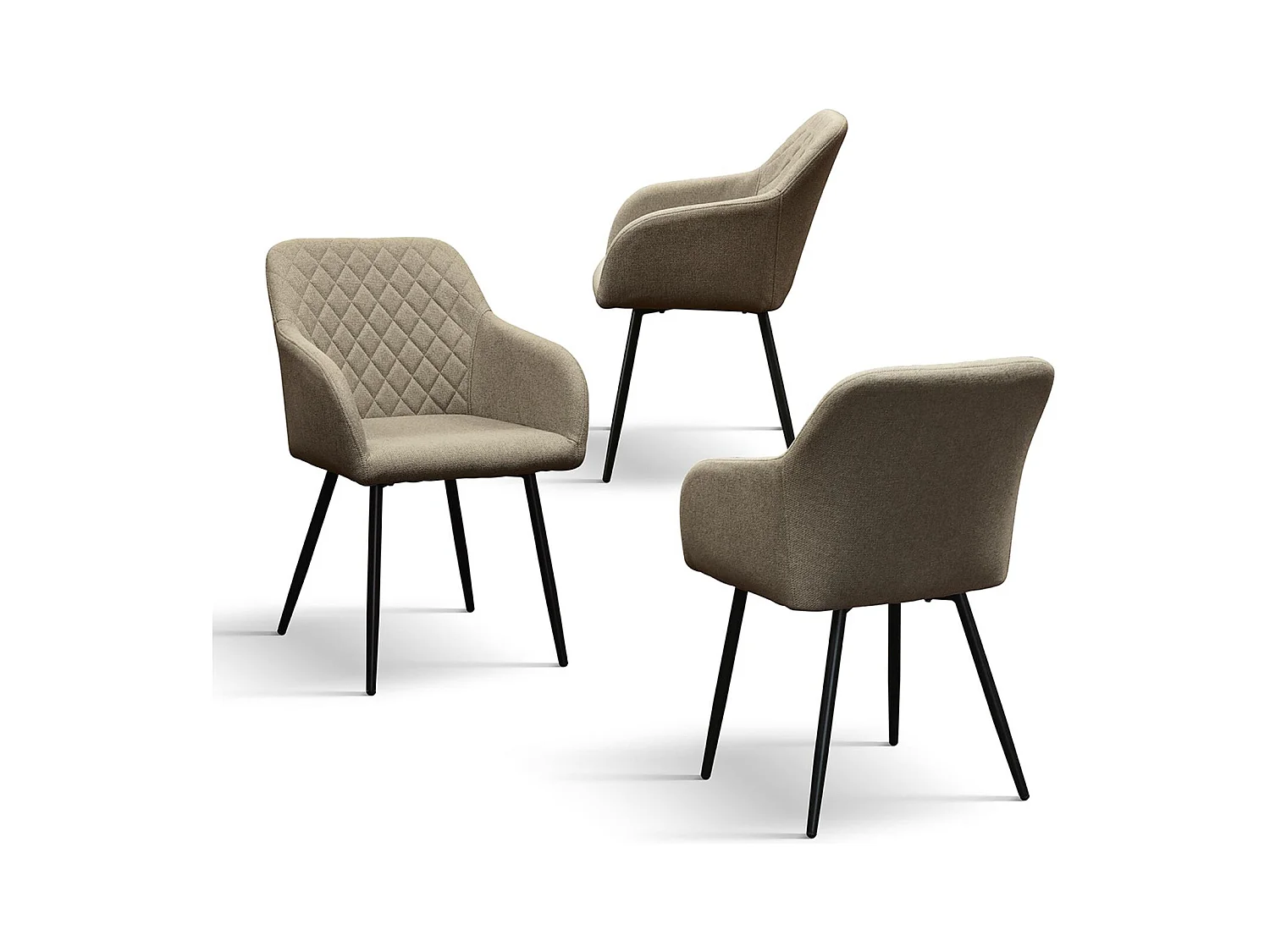 Ensemble de 4 chaises en tissu beige et pieds en métal noir, avec accoudoirs - LISBONA