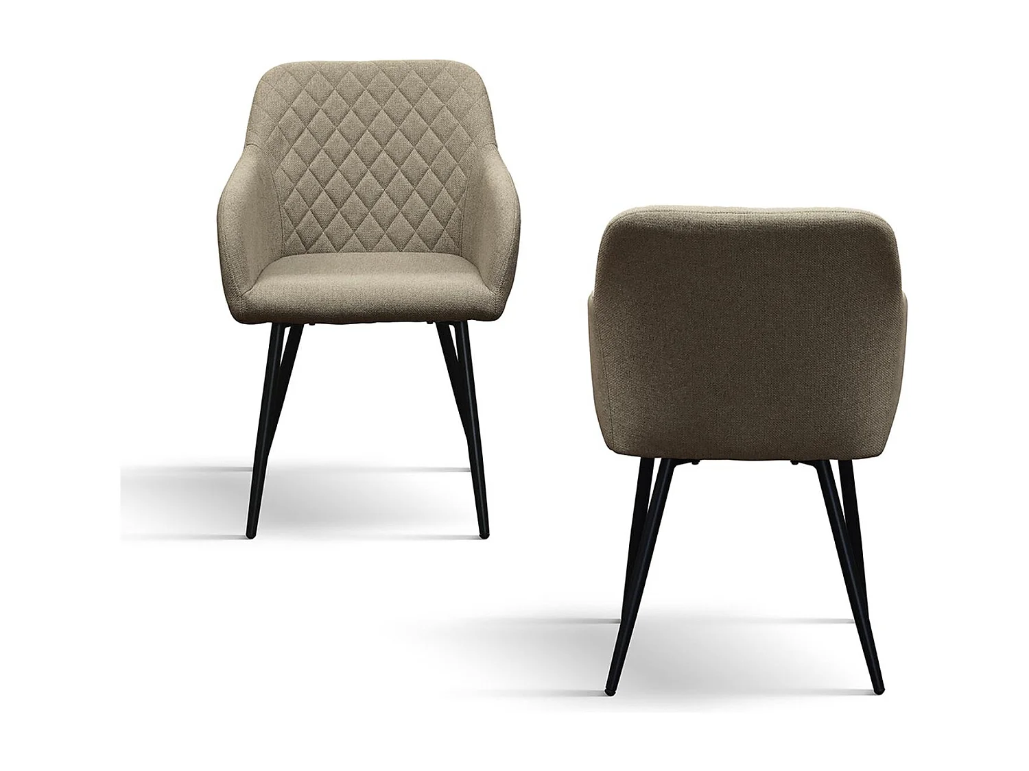 Ensemble de 4 chaises en tissu beige et pieds en métal noir, avec accoudoirs - LISBONA