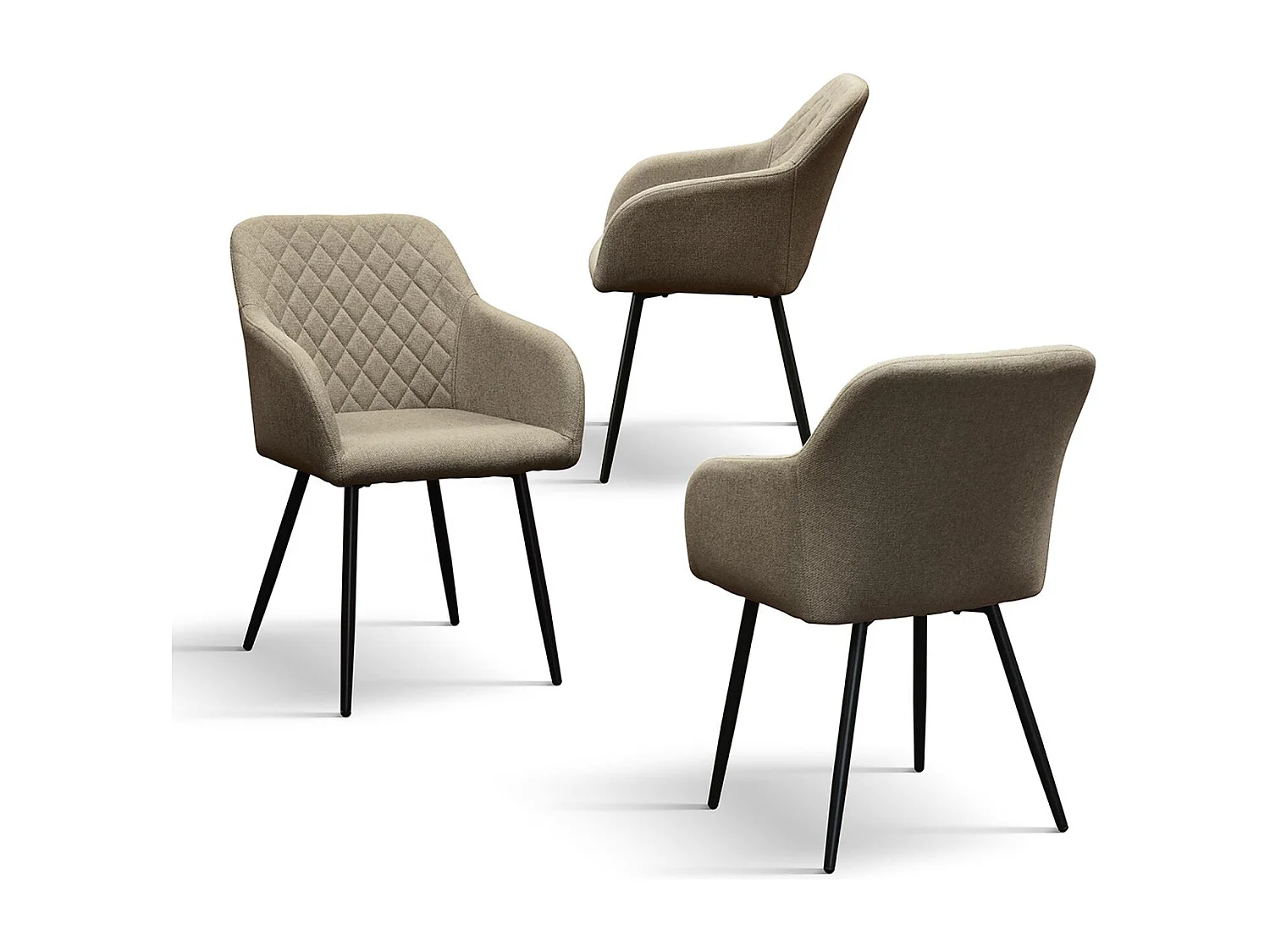 Ensemble de 4 chaises en tissu beige et pieds en métal noir, avec accoudoirs - LISBONA