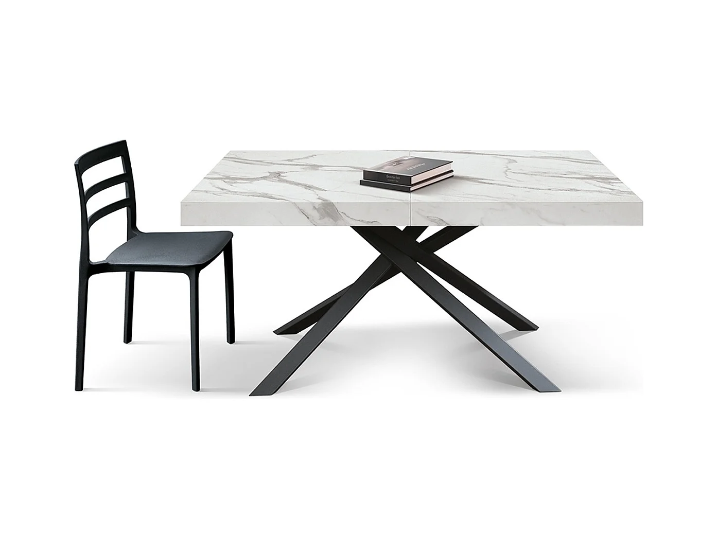 Mesa de madeira, acabamento branco e base preta, extensível 160x90-240x90 - FORTE DEI MARMI