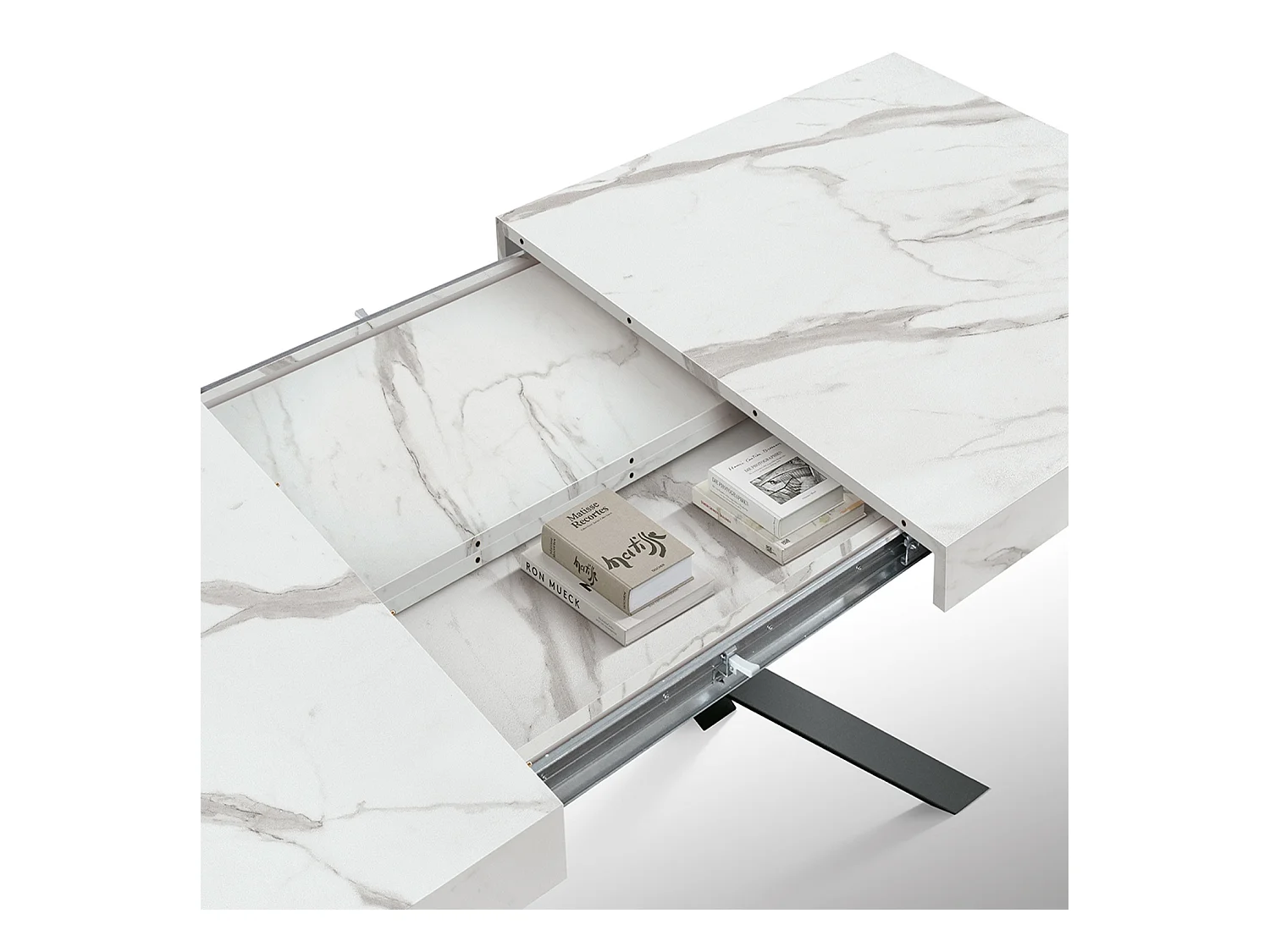 Mesa de madeira, acabamento branco e base preta, extensível 160x90-240x90 - FORTE DEI MARMI