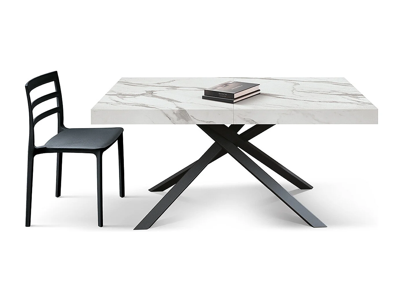 Table en bois, finition blanche et base noire, extensible 160x90-240x90 - FORTE DEI MARMI